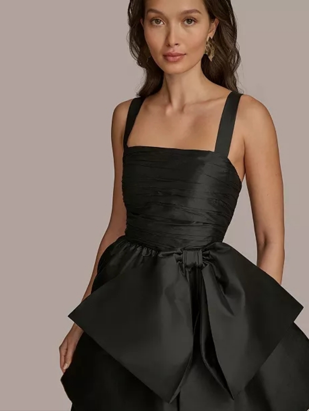 NWT Donna Karan Black Straight-Neck Bow-Trim Ballgown, Size 12 - Picture 3 of 10